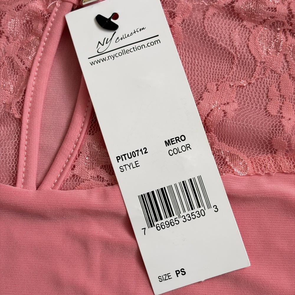 NWT NY Collection Lace Puff Sleeve Blouse Top Pink Romantic Petite Small PS - Picture 9 of 12